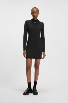 Stretch-cotton bodycon dress with logo badge, Black