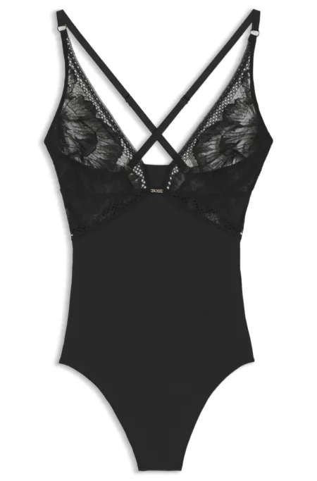 Stretch-microfibre bodysuit with lace details