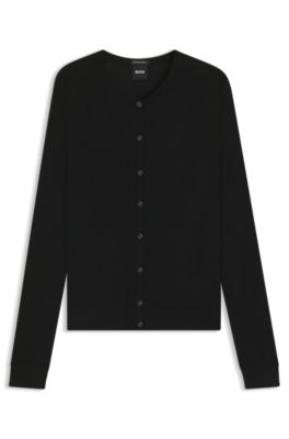 Button-up cardigan in extra-fine merino wool, Black