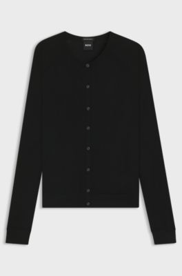 Cardigan in lana merino finissima, Nero