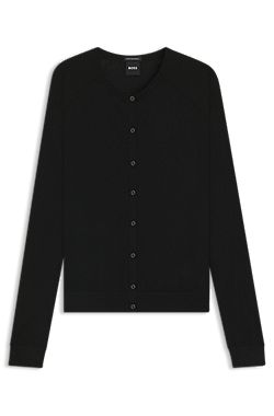 Crew-neck cardigan in superfine merino wool
