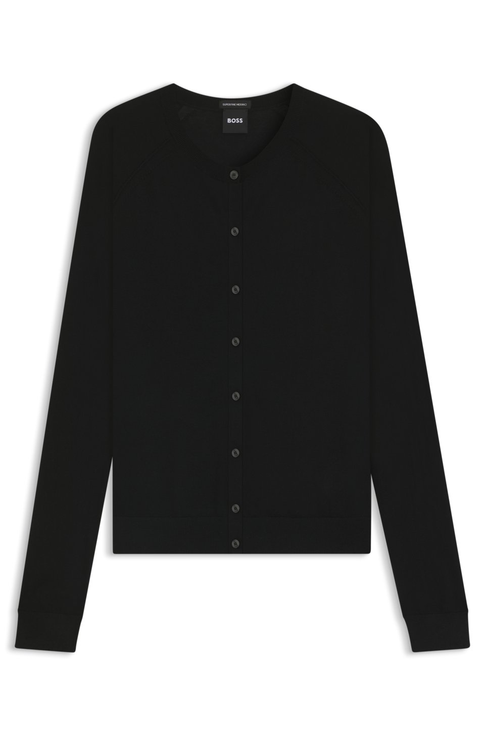 Crew-neck cardigan in superfine merino wool