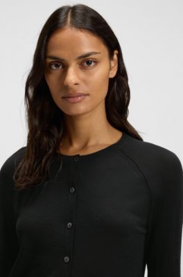 Cardigan in lana merino finissima, Nero