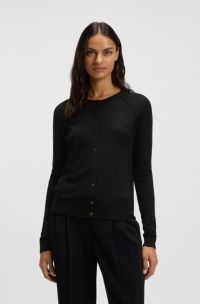 Strickjacke aus feuchtigkeitsregulierender Schurwolle, Schwarz