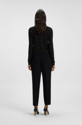 Button-up cardigan in extra-fine merino wool, Black
