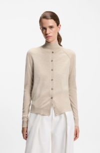 Button-up cardigan in extra-fine merino wool, Light Beige