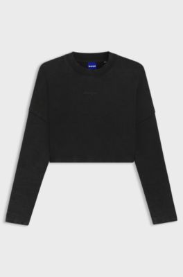 Croppad sweatshirt i bomull med tryckt logga, Svart