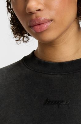 Croppad sweatshirt i bomull med tryckt logga, Svart