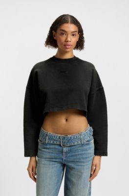 Cropped cotton sweatshirt with logo print, Black