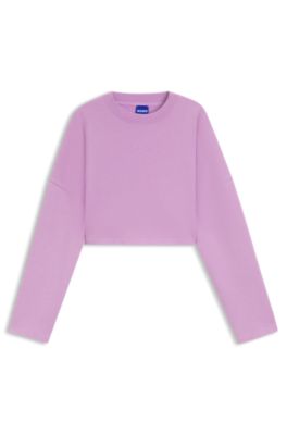 Cropped cotton sweatshirt with logo print, light pink