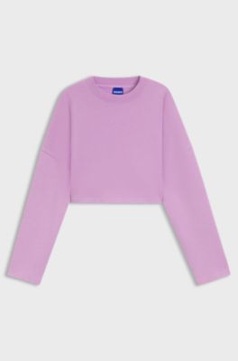 Iets korte sweater van katoen met logoprint, Lichtroze