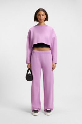 Cropped cotton sweatshirt with logo print, light pink