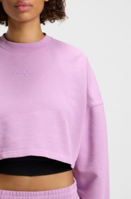 Felpa corta in cotone con logo stampato, Rosa chiaro