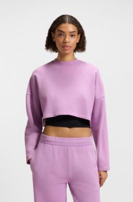 Cropped cotton sweatshirt with logo print, light pink