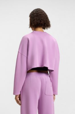 Cropped cotton sweatshirt with logo print, light pink