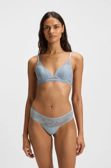 Thong in microfibre with peony lace