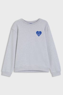 All-gender sweatshirt with Happy HUGO artwork, Light Grey