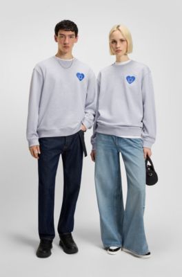 All-gender sweatshirt with Happy HUGO artwork, Light Grey