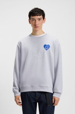 All-gender sweatshirt with Happy HUGO artwork, Light Grey