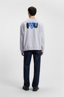 All-gender sweatshirt with Happy HUGO artwork, Light Grey
