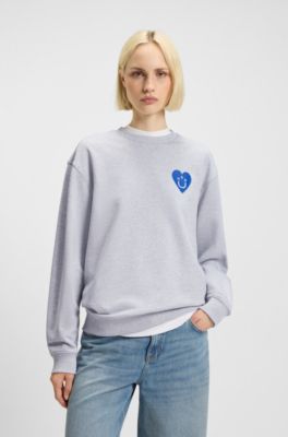 All-gender sweatshirt with Happy HUGO artwork, Light Grey