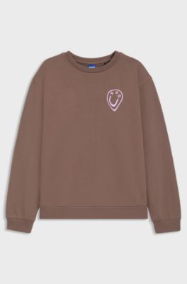 All-gender sweatshirt with Happy HUGO artwork, Brown