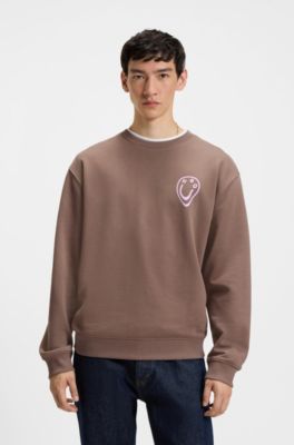 All-gender sweatshirt with Happy HUGO artwork, Brown