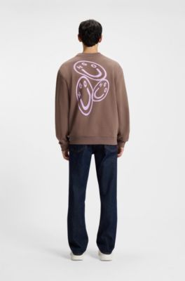 All-gender sweatshirt with Happy HUGO artwork, Brown