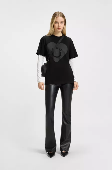 Cotton-jersey T-shirt with Happy HUGO graphic