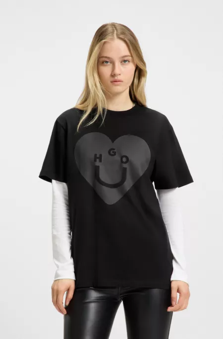 Cotton-jersey T-shirt with Happy HUGO graphic