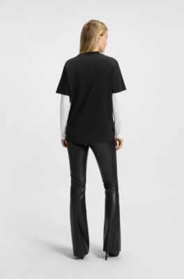 Cotton-jersey T-shirt with Happy HUGO graphic, Black