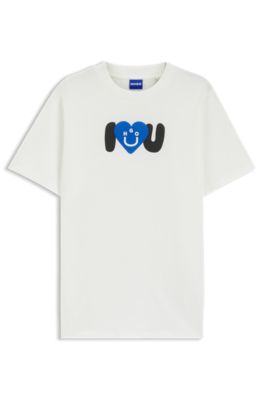 ユニセックス！【Hugo Boss】HAPPY HUGO Tシャツ HUGO - コットンジャージー Tシャツ Happy HUGOグラフィック