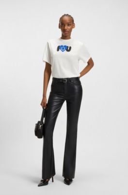 T-shirt in jersey di cotone con grafica Happy HUGO, Bianco