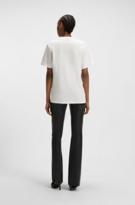 T-shirt in jersey di cotone con grafica Happy HUGO, Bianco