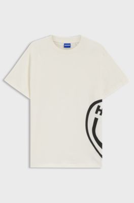 Cotton-jersey T-shirt with Happy HUGO graphic, Natural