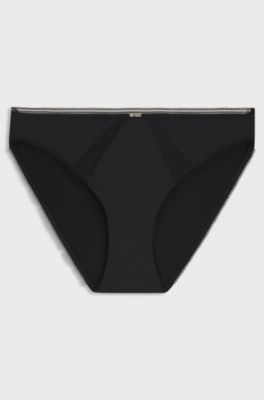 Slip in microfibra con inserti in pizzo, Nero