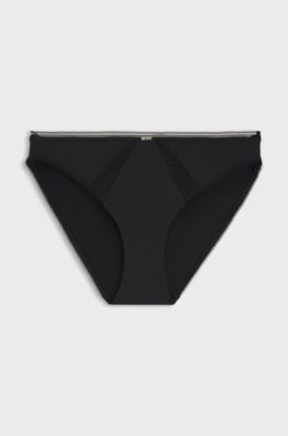 Microfibre briefs with lace inserts, Black