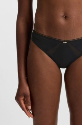 Microfibre briefs with lace inserts, Black