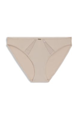 Microfibre briefs with lace inserts, Light Beige