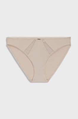 Microfibre briefs with lace inserts, Light Beige
