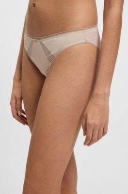 Microfibre briefs with lace inserts, Light Beige