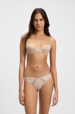 Microfibre briefs with lace inserts, Light Beige