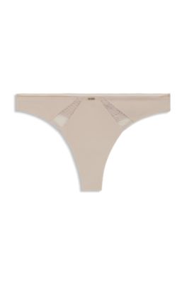 String en microfibre avec empi&egrave;cements en dentelle, Beige clair