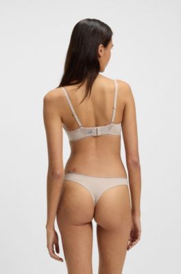 Microfibre thong with lace inserts, Light Beige