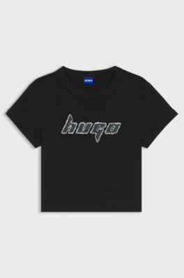 Cotton ringer T-shirt with graphic artwork, Black