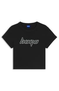 Cotton ringer T-shirt with graphic artwork, Black