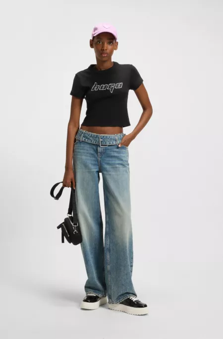 Cotton ringer T-shirt with graphic artwork