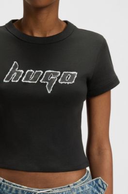 Cotton ringer T-shirt with graphic artwork, Black