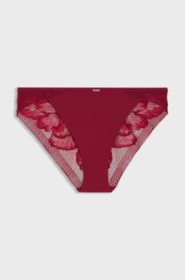 Briefs in microfibre with peony lace, Dark Red
