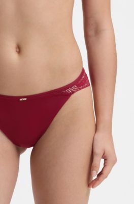 Briefs in microfibre with peony lace, Dark Red